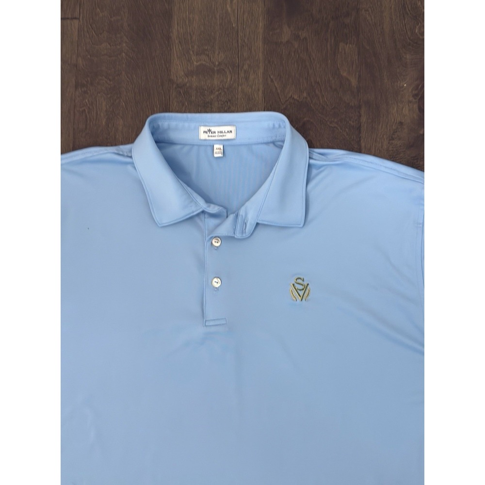 Peter Millar Summer Comfort Mens Blue Polo Shirt Sage Valley Golf Club Size 2XL